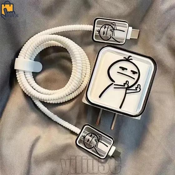 Conjunto De Protetor De Carregador Transparente De Enrolador De Cabo Bonito Para IPhone 18/20W Organizador De Proteção D