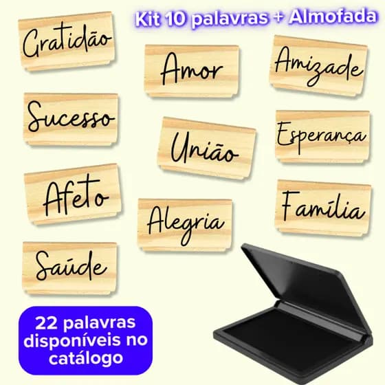 Kit Carimbos Palavras Afeto Carinho Gratidão Paz Amor Saúde Paz decorar embalagens sacola kraft papel caixa
