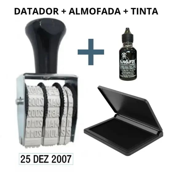 Carimbo Datador 3mm 2022 à 2033 Manual Almofada e Tinta Auto Entintado Automático 3mm Trodat Val Fab Data