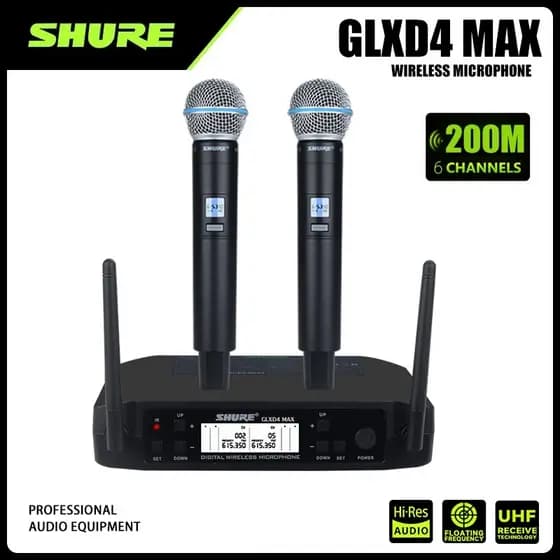 Microfone duplo sem fio Shure GLXD4 MAX, microfone portátil sem fio UHF adequado para Performance em palco Karaokê KTV