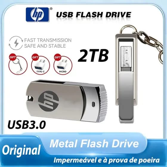 HP Flash Drive 2TB Flashdisk Metálico à Prova D'água Alta Velocidade Pen Drive USB3.0