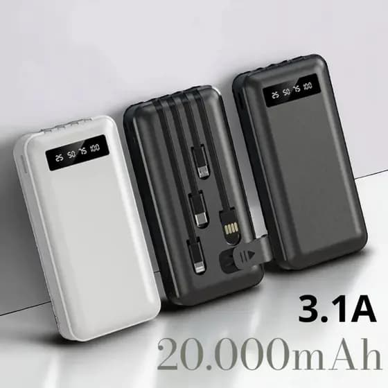 Carregador Power Bank Portátil de celular 20000mah Universal Saida 4 Cabos MUNDO ONLINE