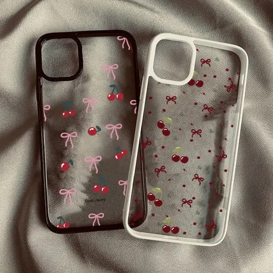Capa De Telefone Para Samsung A06 A26 A36 A55 A56 A35 A15 A05S A54 A16 A12 A52 A34 5G A32 Cereja Bowknot Silicone Transp