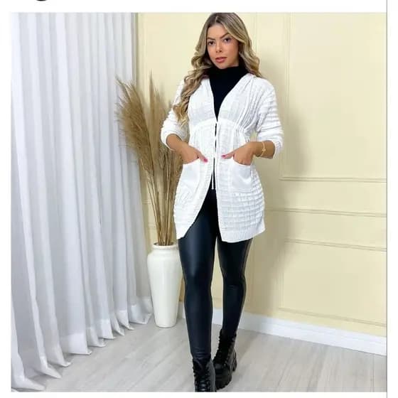 Cardigan com capuz #123 tricô para inverno moda feminina