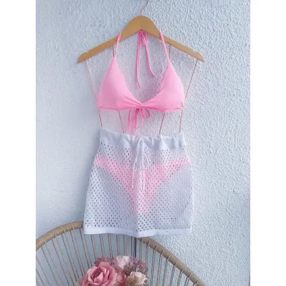 saida praia conjuntos saia liso com biquini top vem bojo moda femininaDAN #11-6