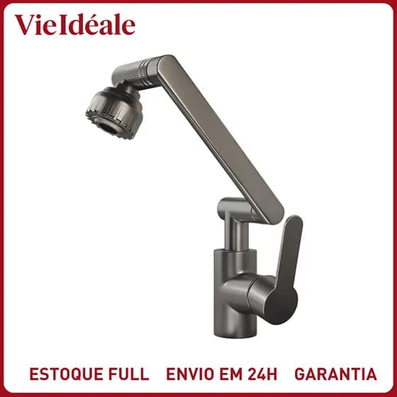 Torneira 1080° Giratória Cozinha Misturador Monocomando Quente e Fria Gourmet Inox Flexível Universal Pia