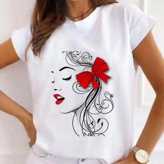 Blusinha Básica Baby Look Camiseta Viscorycla Estampa Menina Com Arco
