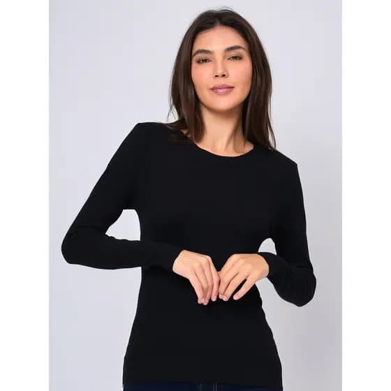 Suéter feminino Suéter Básico Blusa Lisa Gora Redonda Tricô Inverno 2023