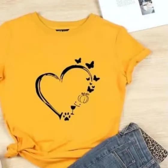 Blusinha Básica Baby Look Camiseta Viscorycla Estampa Coração Borboleta