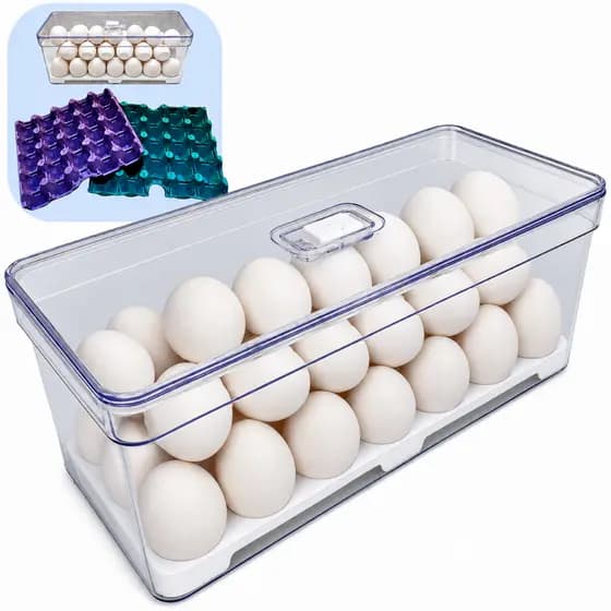 Organizador de Geladeira Grande com Tela de Ovo — Capacidade 40 Ovos Transparentes - Plastutti