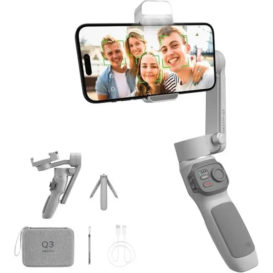 Estabilizador Zhiyun Smooth Q3 Combo Gimbal 3 Eixos para Smartphone com Luz LED Tripé e Bolsa