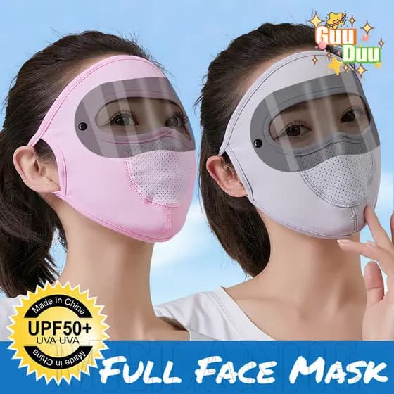 Máscara Facial Completa De Seda Gelada De Verão-Respirável , Refrescante , Anti-UV-Capa De Proteção De Lente Dupla 2 Em