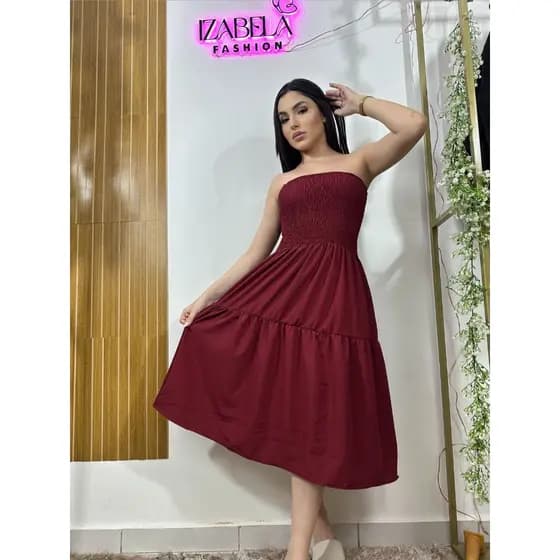 Vestido Tomara Que Caia Midi Liso Elegante