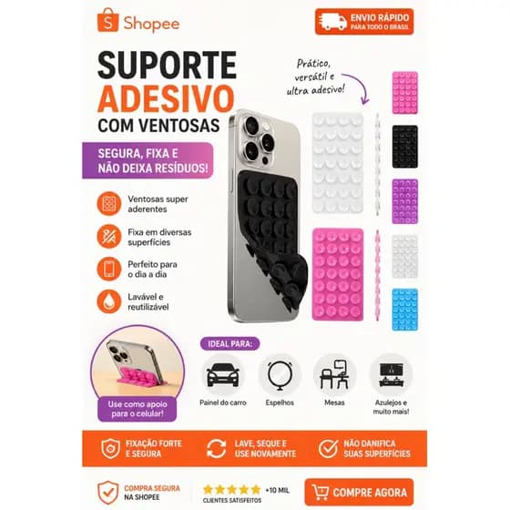 Capinha de Silicone com Ventosa de Fixação Forte para Celular