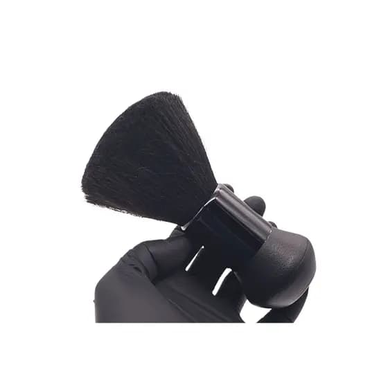 Espanador Full Preto Profissional para Barbeiro - Preto Elegante, Cerdas Macias. Corpo Cromado