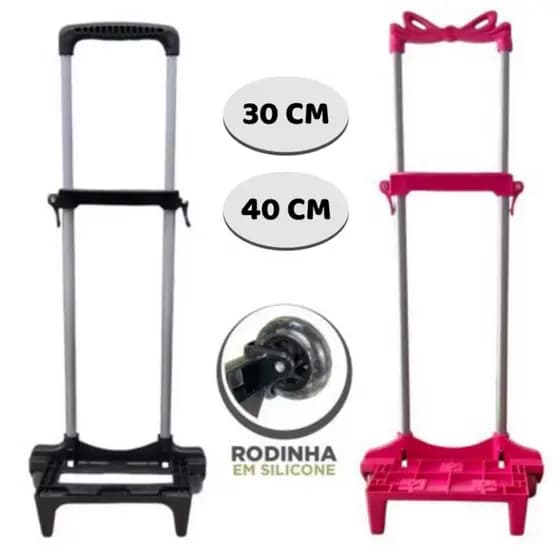 Carrinho para Mochila Escolar com 2 Hastes e Trava Tamanho Infantil com Rodinha de Silicone menina menino.