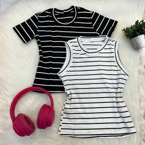 Kit Blusa e Regata Juvenil Infantil Menina Casual Canelada Confortavel