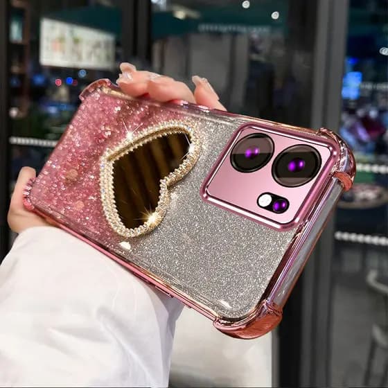 Capa Para OPPO Reno 13F 5G , Macia Antivibração Com Espelho , Função De Suporte De Maquiagem Celular