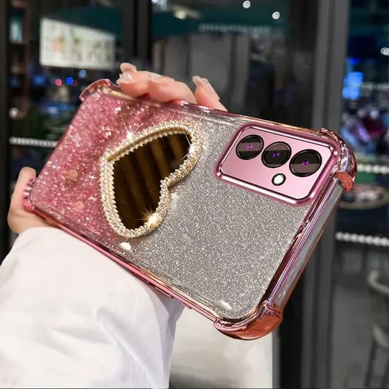 Capa Para Samsung A35 5G A55 5G Anti Vibração Escudo Macio Com Espelho Função De Suporte De Maquiagem Do Telefone Móvel