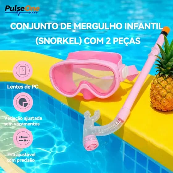 Kit Mergulho Infantil Máscara Snorkel Semi-Seco - Óculos Potencial Impermeável com Tubo Respirador Praia Piscina