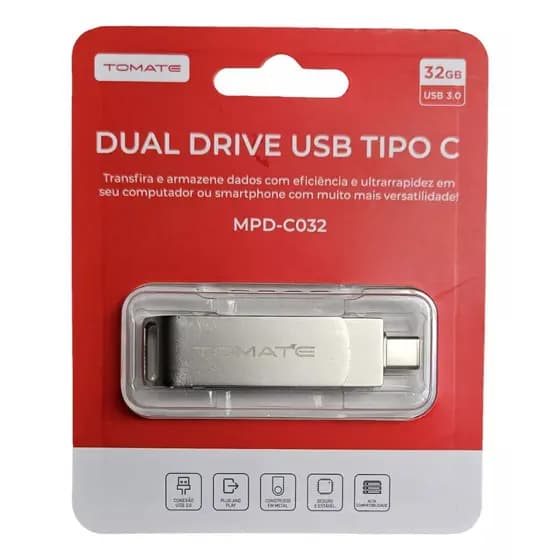 Pen Drive Dual Drive 32gb Usb-c/usb-a Tomate Mpd-c032 Metal