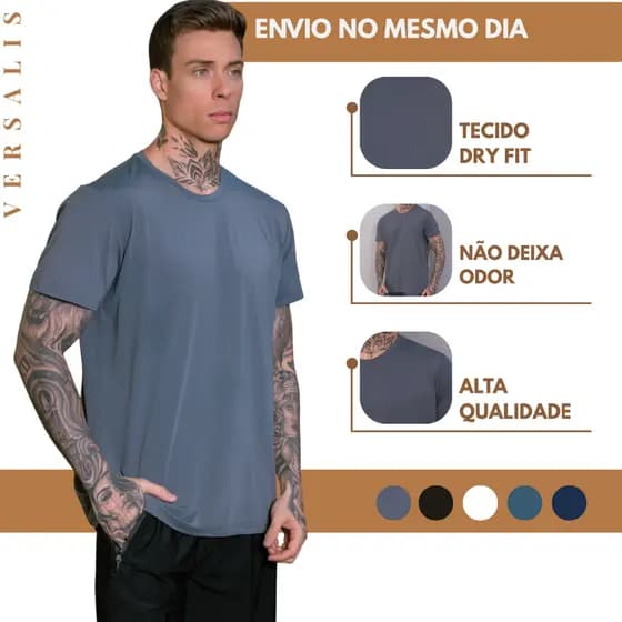 Camiseta Dry Fit Masculina Poliamida Premium Respiravel Lisa Uso Esportivo Academia Fitness Casual