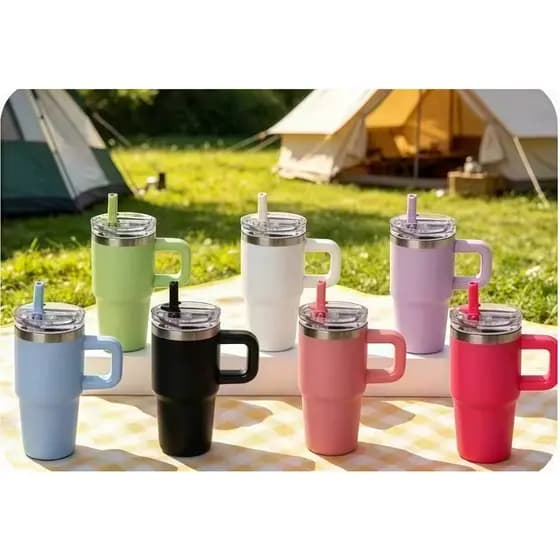 Copo Termico Isolado A Vácuo Potatil Flip Straw Hidratação 14oz 420ml Garrafa Inoxidável Com Alça Portátil