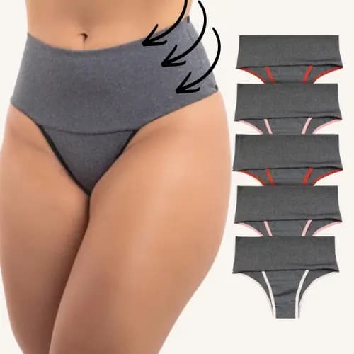 Kit Calcinhas Cós Alto Tanga Fitness Segura Barriga Compressão Abdominal Calcinha Modeladora