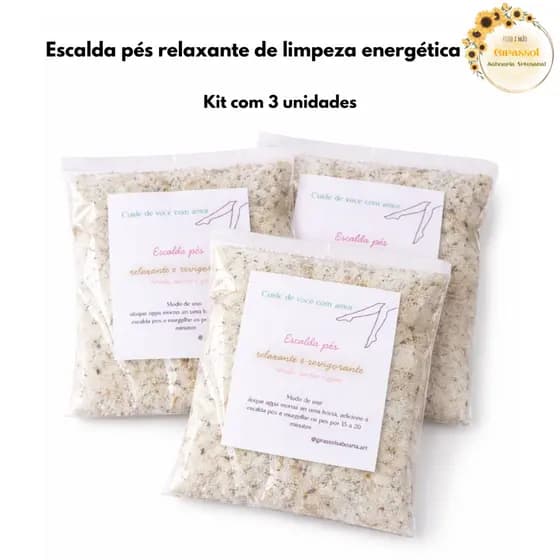 Kit 3 Escalda Pés Energizante 40g Relaxante Aromático Limpeza e Bem Estar