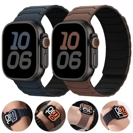 Pulseira De Silicone Protetora Magnética Esportiva Respirável Para Apple Watch Series 11 10 9 8 7 6 Se 5 4 Ultra 3 2 1 I