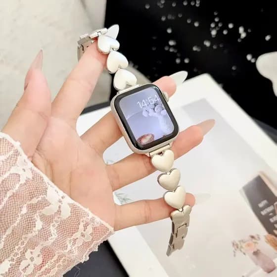 Pulseira De Metal Com Corrente Em Formato De Coração Para Apple Watch 46mm 42mm 44mm 40mm 45mm 41mm 38mm 49mm iWatch Ser