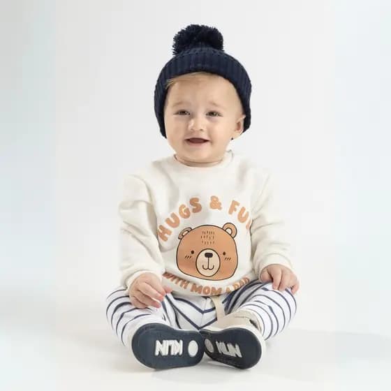 Conjunto Infantil Menino Casaco Moletinho com Estampa Fofa + Calça Suedine Listrada – Confortável