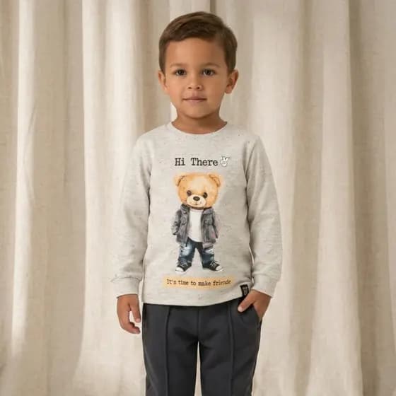 Conjunto Infantil Menino Moletom Calça Felpada Blusa em Malha Botonê 2 peças Inverno Estiloso