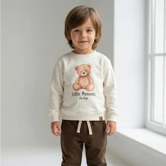 Conjunto Moletom Infantil Menino Urso Algodão Premium + Calça Felpada 2 peças Inverno Confortável