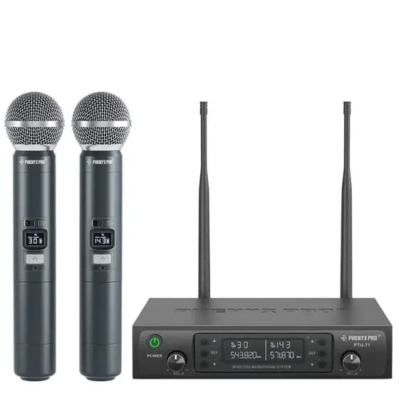 Sistema de microfone sem fio Phenyx Pro PTU-71-2H Microfones sem fio dinâmicos de mão dupla