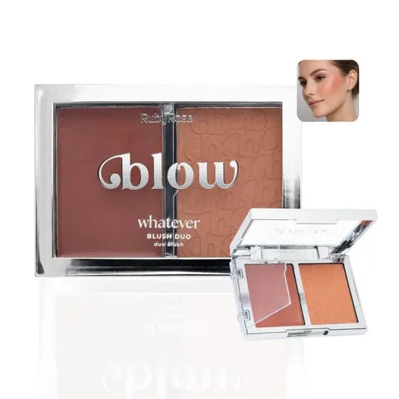 Blush Ruby Rose Duo Cores Blow Whatever Pó Compacto e Cremoso Alta Pigmentação Longa Duração