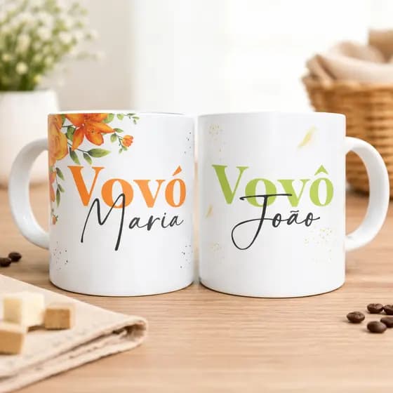 Caneca Vovó Personalizada Presente Nome Avós Vovô Vovó Cerâmica