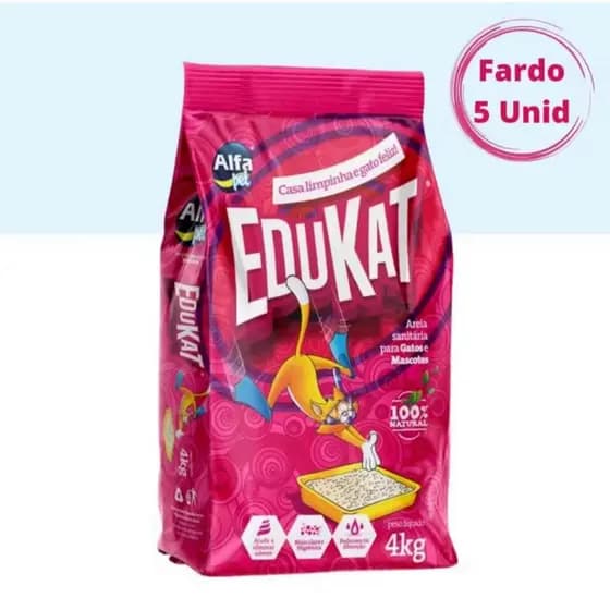 Kit 5un. Areia Sanitária Higiênica Para Gatos Anti Odor Edukat Pacote de 4kg