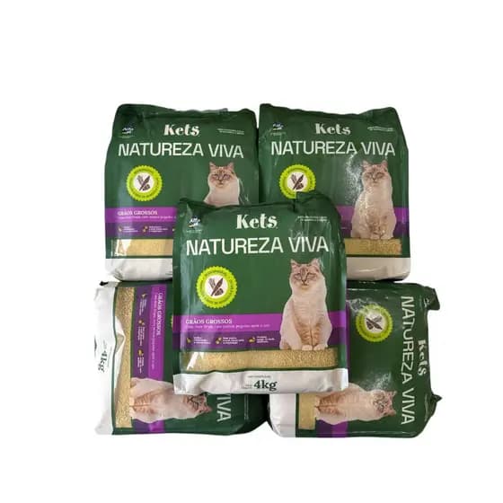 Kit Areia para Gatos Kets Mandioca e Milho Biodegradável Grãos Finos, Médios e Grossos 4kg e 10kg
