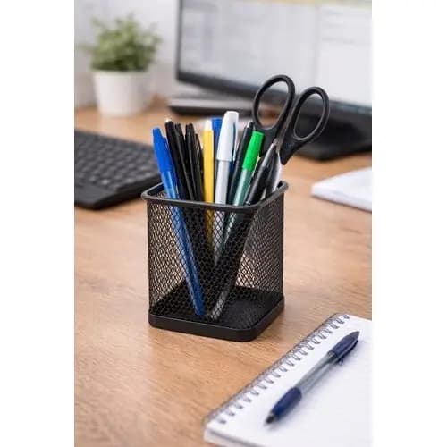 Organizador De Mesa Porta Canetas Aramado Preto Suporte Escrivaninha Aco