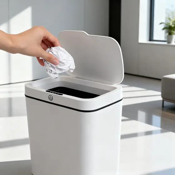 Lixeira Automática 14L Sensor Inteligente Branca Retangular Cozinha Banheiro Silenciosa Luxo Sem Toque Premium