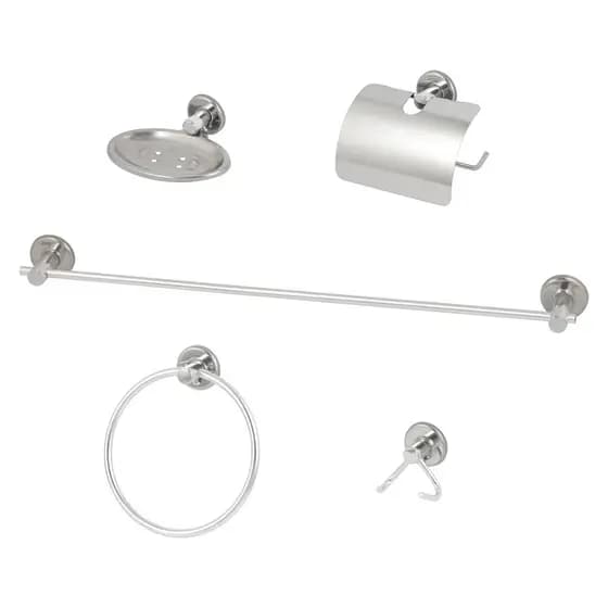 Kit Acessórios Para Banheiro Redondo Cromado Stander 05 Peças