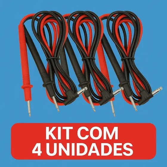 Pontas de Prova Multímetro Universal Pino Banana 90° Vermelho e Preto - 90cm