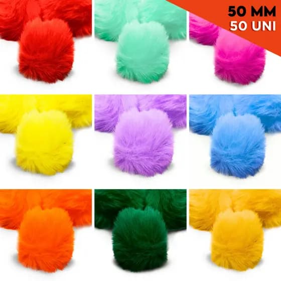 Pompom Pelúcia 50mm Macios e Coloridos Com 50 Unidades para Artesanato, Decoração e Escolas - NL