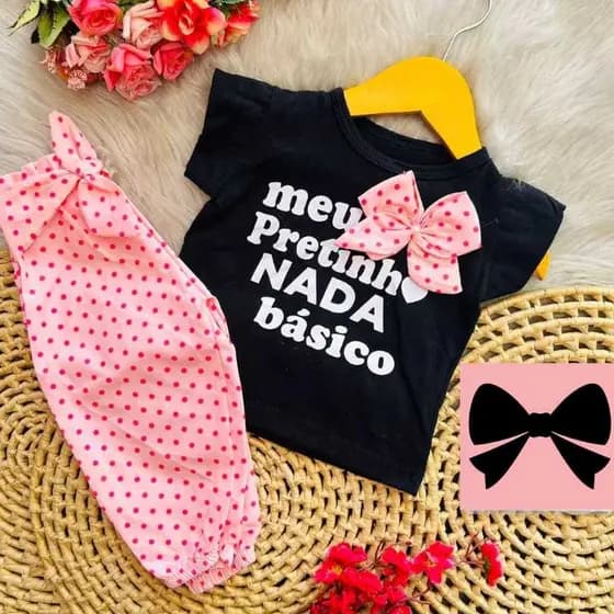Conjunto para bebê menina calça + blusa estiloso moda blogueirinha fofo