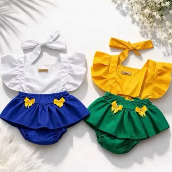 Romper para bebê menina Temático copa do Brasil ensaio mesversario fotos