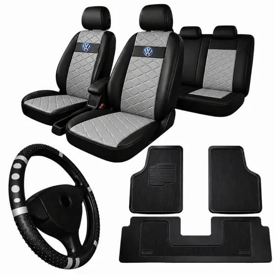 kit Capa de Banco de Carro Couro + tapete automotivo Gol Voyage Fox Golf Parati Polo Santana Saveiro