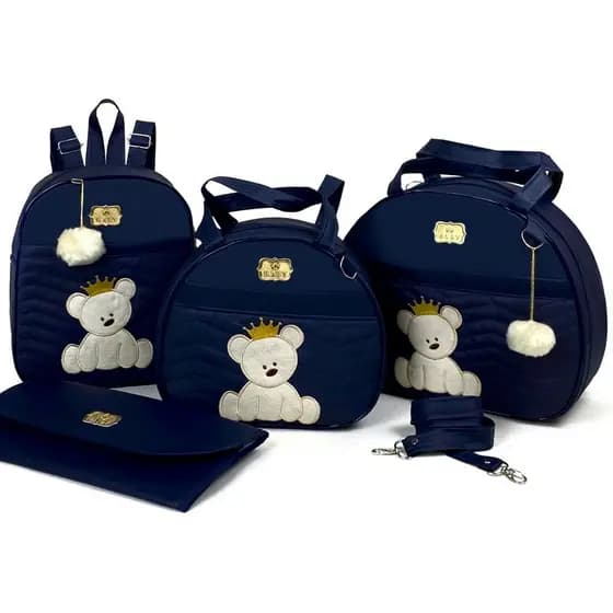 Kit de Bolsas Saída de Maternidade Ursinho com Mochila e Trocador de bebê
