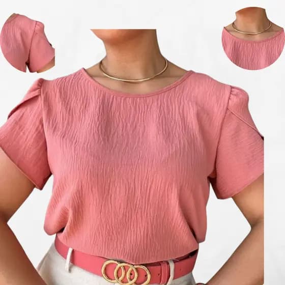 Blusa Feminina Tecido Duna Manga Curta Princesa Social Estilosa Blusinha Evangelica Basica Dia a Dia Lisa Bufante