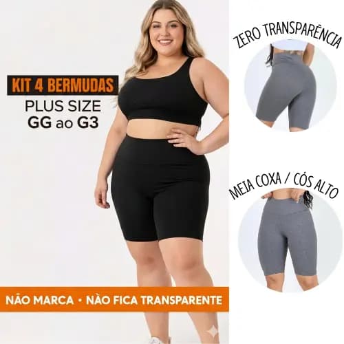 Kit 4 Shorts Bermuda Feminino Legging Suplex Plus Size Academia Meia Coxa Liso Estampada